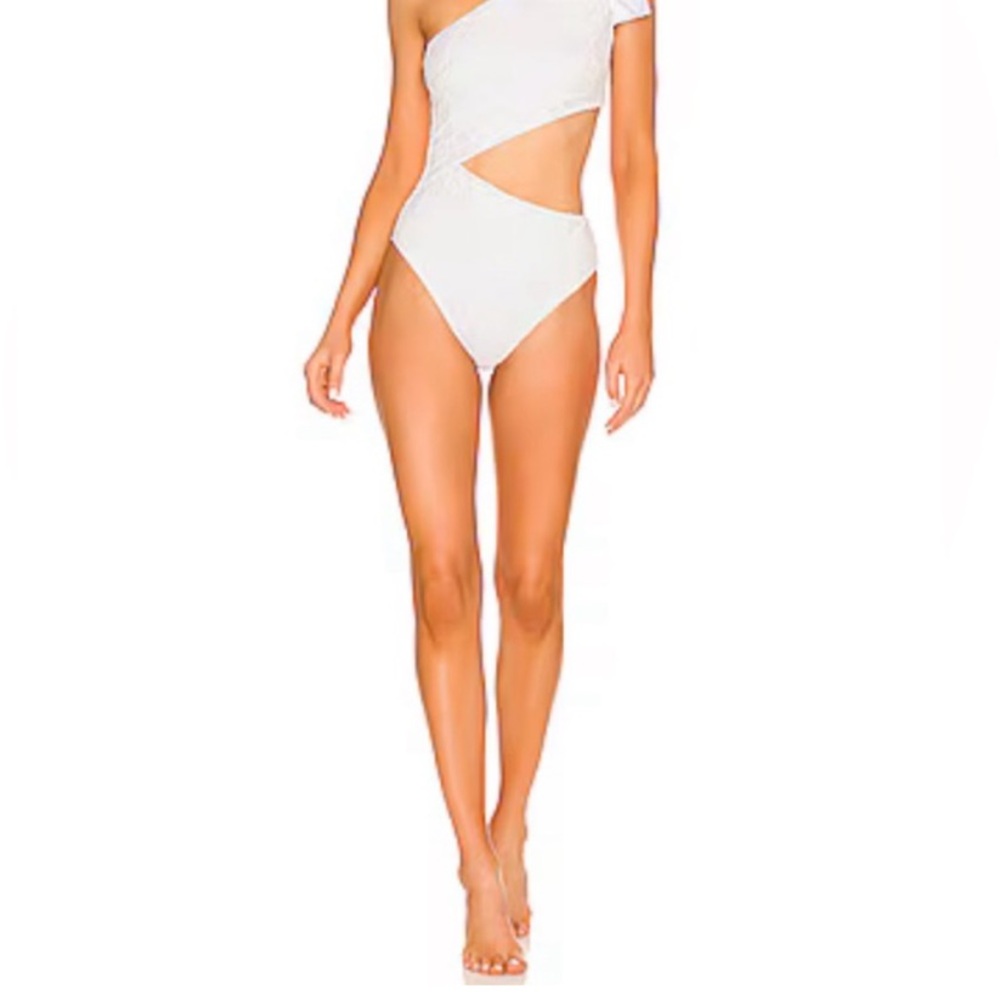 Beach Riot x REVOLVE Selena Lace Bridal One Piece Swimsuit, White Size L NEW